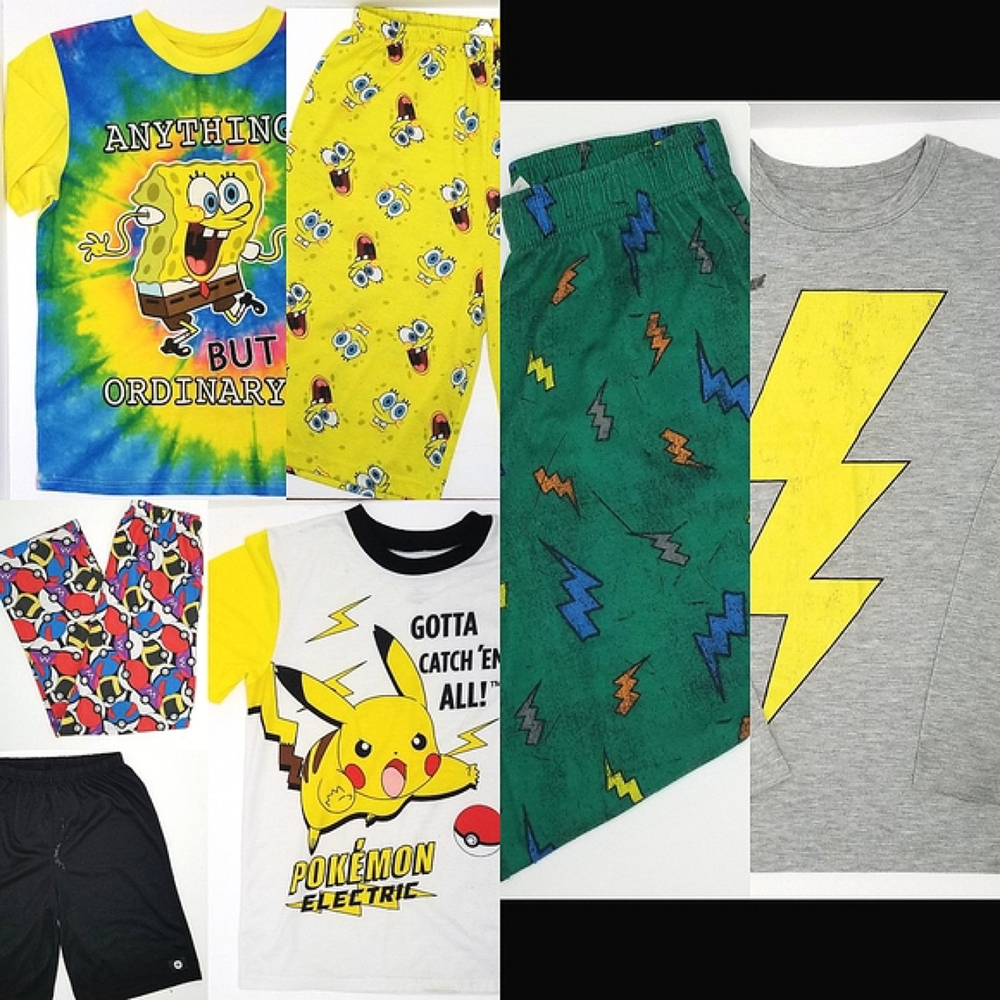 Boys 7 Piece Pajamas/Pjs Lot- Size Large- Multi Piece Sets- Pokemon- Spongebob